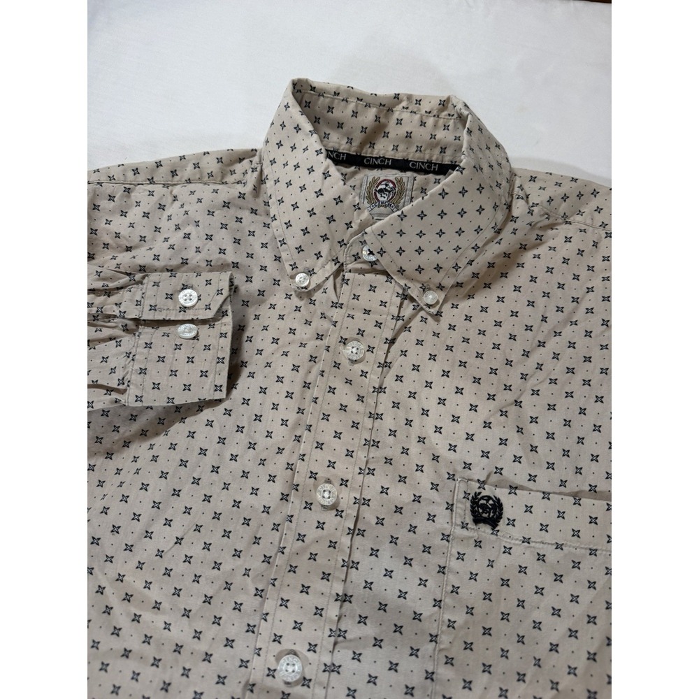 Cinch Shirt Mens Medium Beige Geometric Long Sleeve Button Down Western Top